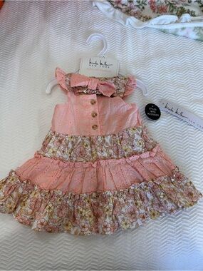 Nicole Miller Peach Pink Floral Ruffle Dress